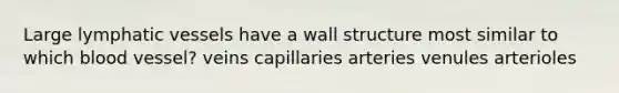 Large lymphatic vessels have a wall structure most similar to which blood vessel? veins capillaries arteries venules arterioles