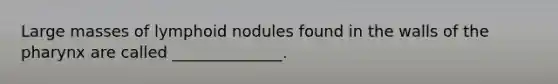 Large masses of lymphoid nodules found in the walls of the pharynx are called ______________.