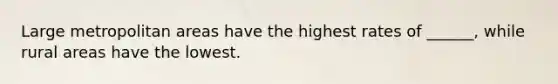 Large metropolitan areas have the highest rates of ______, while rural areas have the lowest.