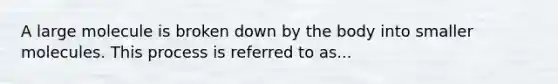 A large molecule is broken down by the body into smaller molecules. This process is referred to as...