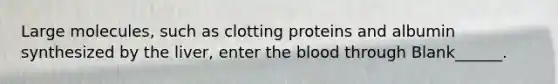 Large molecules, such as clotting proteins and albumin synthesized by the liver, enter the blood through Blank______.