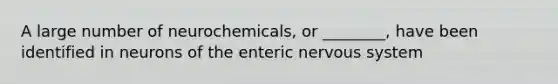 A large number of neurochemicals, or ________, have been identified in neurons of the enteric <a href='https://www.questionai.com/knowledge/kThdVqrsqy-nervous-system' class='anchor-knowledge'>nervous system</a>