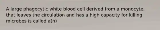 A large phagocytic white blood cell derived from a monocyte, that leaves the circulation and has a high capacity for killing microbes is called a(n)