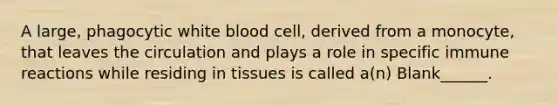 A large, phagocytic white blood cell, derived from a monocyte, that leaves the circulation and plays a role in specific immune reactions while residing in tissues is called a(n) Blank______.