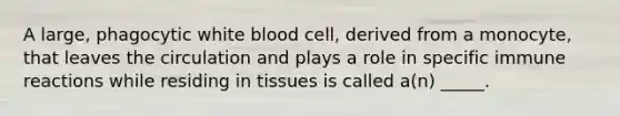 A large, phagocytic white blood cell, derived from a monocyte, that leaves the circulation and plays a role in specific immune reactions while residing in tissues is called a(n) _____.