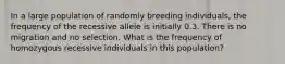 In a large population of randomly breeding individuals, the frequency of the recessive allele is initially 0.3. There is no migration and no selection. What is the frequency of homozygous recessive individuals in this population?