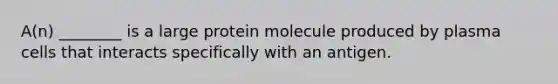 A(n) ________ is a large protein molecule produced by plasma cells that interacts specifically with an antigen.