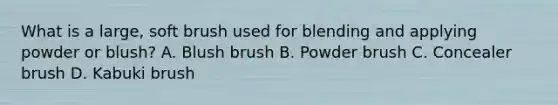 What is a large, soft brush used for blending and applying powder or blush? A. Blush brush B. Powder brush C. Concealer brush D. Kabuki brush