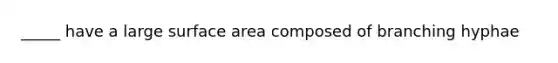 _____ have a large <a href='https://www.questionai.com/knowledge/kEtsSAPENL-surface-area' class='anchor-knowledge'>surface area</a> composed of branching hyphae