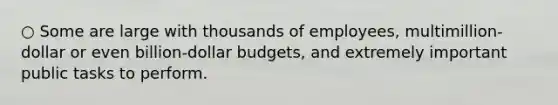 ○ Some are large with thousands of employees, multimillion-dollar or even billion-dollar budgets, and extremely important public tasks to perform.