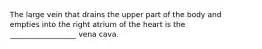 The large vein that drains the upper part of the body and empties into the right atrium of the heart is the __________________ vena cava.