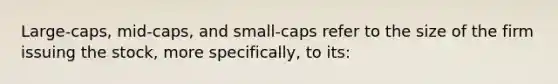 Large-caps, mid-caps, and small-caps refer to the size of the firm issuing the stock, more specifically, to its: