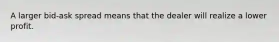 A larger bid-ask spread means that the dealer will realize a lower profit.