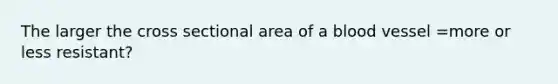 The larger the cross sectional area of a blood vessel =more or less resistant?