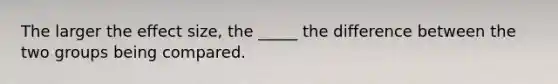 The larger the effect size, the _____ the difference between the two groups being compared.