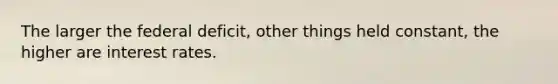 The larger the federal deficit, other things held constant, the higher are interest rates.