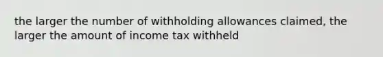 the larger the number of withholding allowances claimed, the larger the amount of income tax withheld