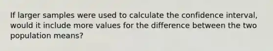 If larger samples were used to calculate the confidence interval, would it include more values for the difference between the two population means?