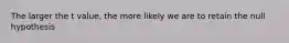 The larger the t value, the more likely we are to retain the null hypothesis