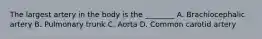 The largest artery in the body is the ________ A. Brachiocephalic artery B. Pulmonary trunk C. Aorta D. Common carotid artery