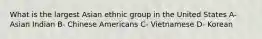 What is the largest Asian ethnic group in the United States A- Asian Indian B- Chinese Americans C- Vietnamese D- Korean