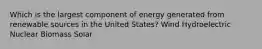 Which is the largest component of energy generated from renewable sources in the United States? Wind Hydroelectric Nuclear Biomass Solar