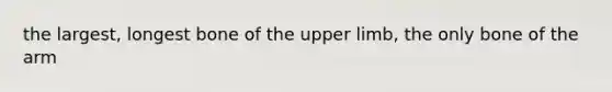 the largest, longest bone of the upper limb, the only bone of the arm