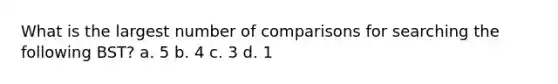 What is the largest number of comparisons for searching the following BST? a. 5 b. 4 c. 3 d. 1