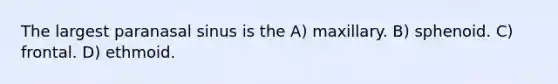 The largest paranasal sinus is the A) maxillary. B) sphenoid. C) frontal. D) ethmoid.