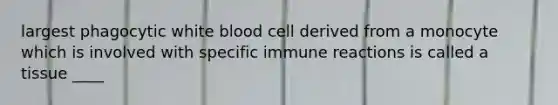 largest phagocytic white blood cell derived from a monocyte which is involved with specific immune reactions is called a tissue ____