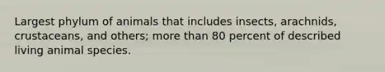 Largest phylum of animals that includes insects, arachnids, crustaceans, and others; more than 80 percent of described living animal species.