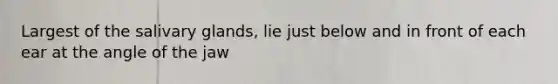 Largest of the salivary glands, lie just below and in front of each ear at the angle of the jaw