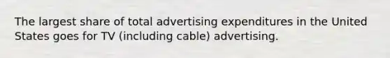 The largest share of total advertising expenditures in the United States goes for TV (including cable) advertising.