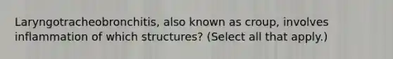 Laryngotracheobronchitis, also known as croup, involves inflammation of which structures? (Select all that apply.)