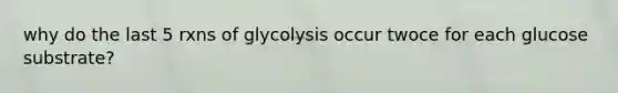 why do the last 5 rxns of glycolysis occur twoce for each glucose substrate?