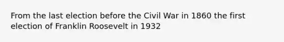 From the last election before the Civil War in 1860 the first election of Franklin Roosevelt in 1932