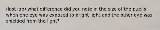 (last lab) what difference did you note in the size of the pupils when one eye was exposed to bright light and the other eye was shielded from the light?