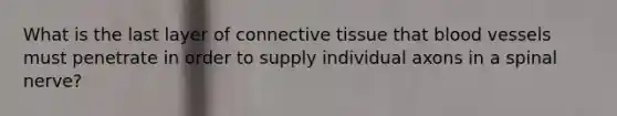 What is the last layer of connective tissue that blood vessels must penetrate in order to supply individual axons in a spinal nerve?