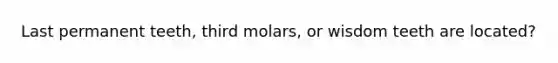 Last permanent teeth, third molars, or wisdom teeth are located?