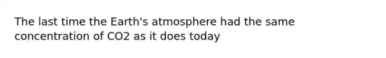 The last time the <a href='https://www.questionai.com/knowledge/kRonPjS5DU-earths-atmosphere' class='anchor-knowledge'>earth's atmosphere</a> had the same concentration of CO2 as it does today