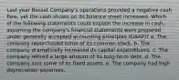 Last year Besset Company's operations provided a negative cash flow, yet the cash shown on its balance sheet increased. Which of the following statements could explain the increase in cash, assuming the company's financial statements were prepared under generally accepted accounting principles (GAAP)? a. The company repurchased some of its common stock. b. The company dramatically increased its capital expenditures. c. The company retired a large amount of its long-term debt. d. The company sold some of its fixed assets. e. The company had high depreciation expenses.