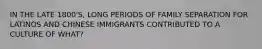 IN THE LATE 1800'S, LONG PERIODS OF FAMILY SEPARATION FOR LATINOS AND CHINESE IMMIGRANTS CONTRIBUTED TO A CULTURE OF WHAT?