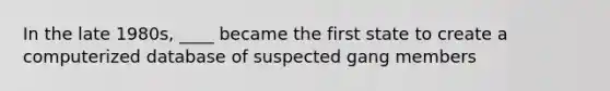 In the late 1980s, ____ became the first state to create a computerized database of suspected gang members