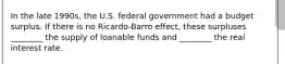 In the late 1990s, the U.S. federal government had a budget surplus. If there is no Ricardo-Barro effect, these surpluses ________ the supply of loanable funds and ________ the real interest rate.