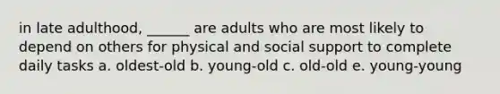 in late adulthood, ______ are adults who are most likely to depend on others for physical and social support to complete daily tasks a. oldest-old b. young-old c. old-old e. young-young