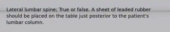 Lateral lumbar spine; True or false. A sheet of leaded rubber should be placed on the table just posterior to the patient's lumbar column.