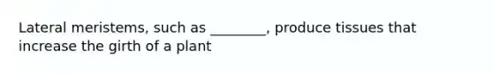 Lateral meristems, such as ________, produce tissues that increase the girth of a plant