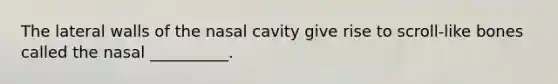 The lateral walls of the nasal cavity give rise to scroll-like bones called the nasal __________.