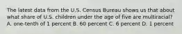 The latest data from the U.S. Census Bureau shows us that about what share of U.S. children under the age of five are multiracial? A. one-tenth of 1 percent B. 60 percent C. 6 percent D. 1 percent