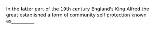 In the latter part of the 19th century England's King Alfred the great established a form of community self protection known as__________